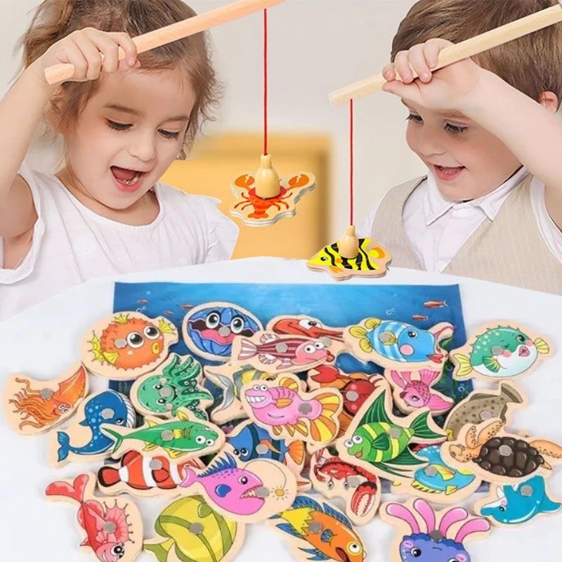 Jogo de Pesca Educativo Madeira Maciça 30/87 peças Montessori Coordenação Motora Infantil — imagem 2 de 2