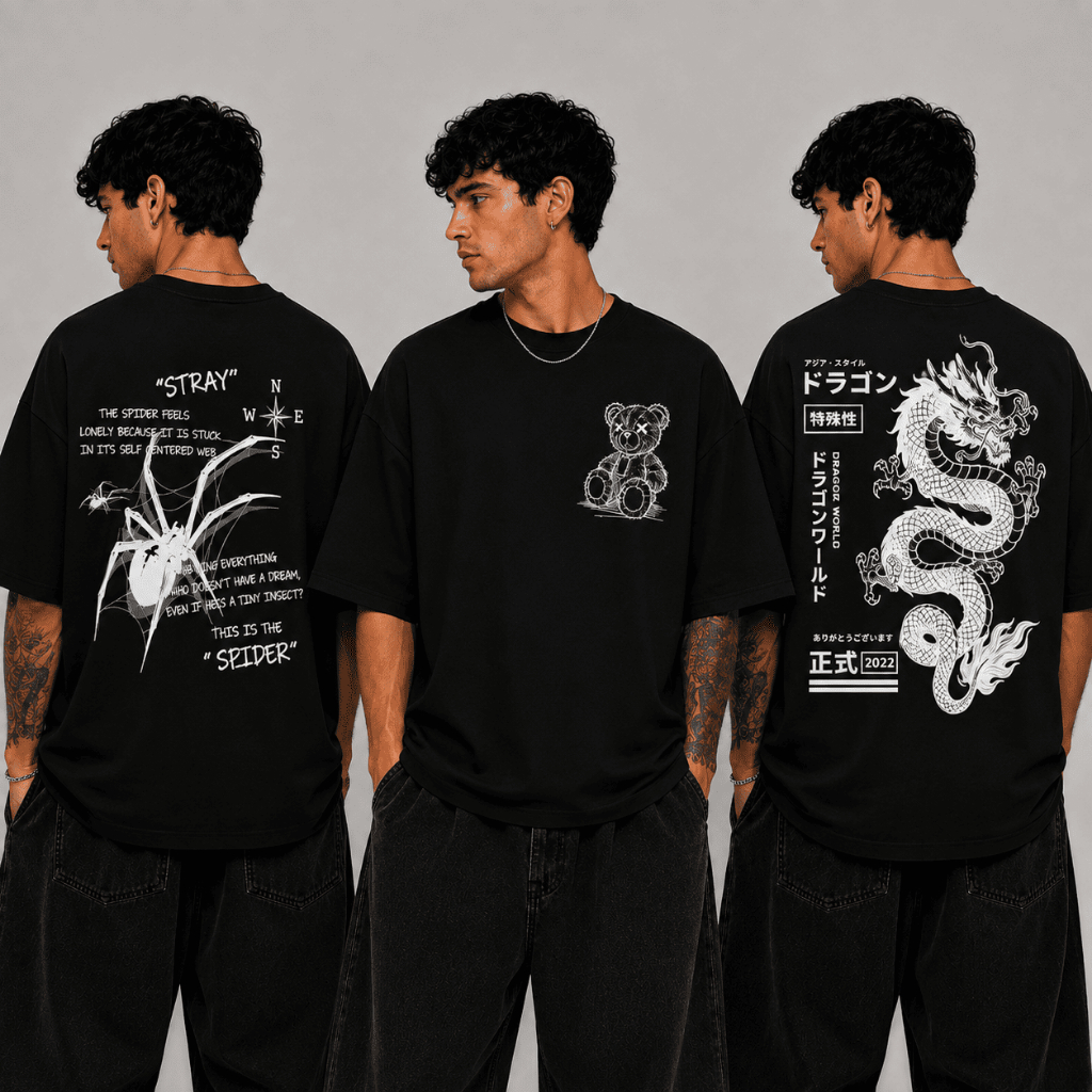 Kit 3 Camiseta Oversized Streetwear Camisa Estampada Casual 100% Algodão Blusa Masculina Academia