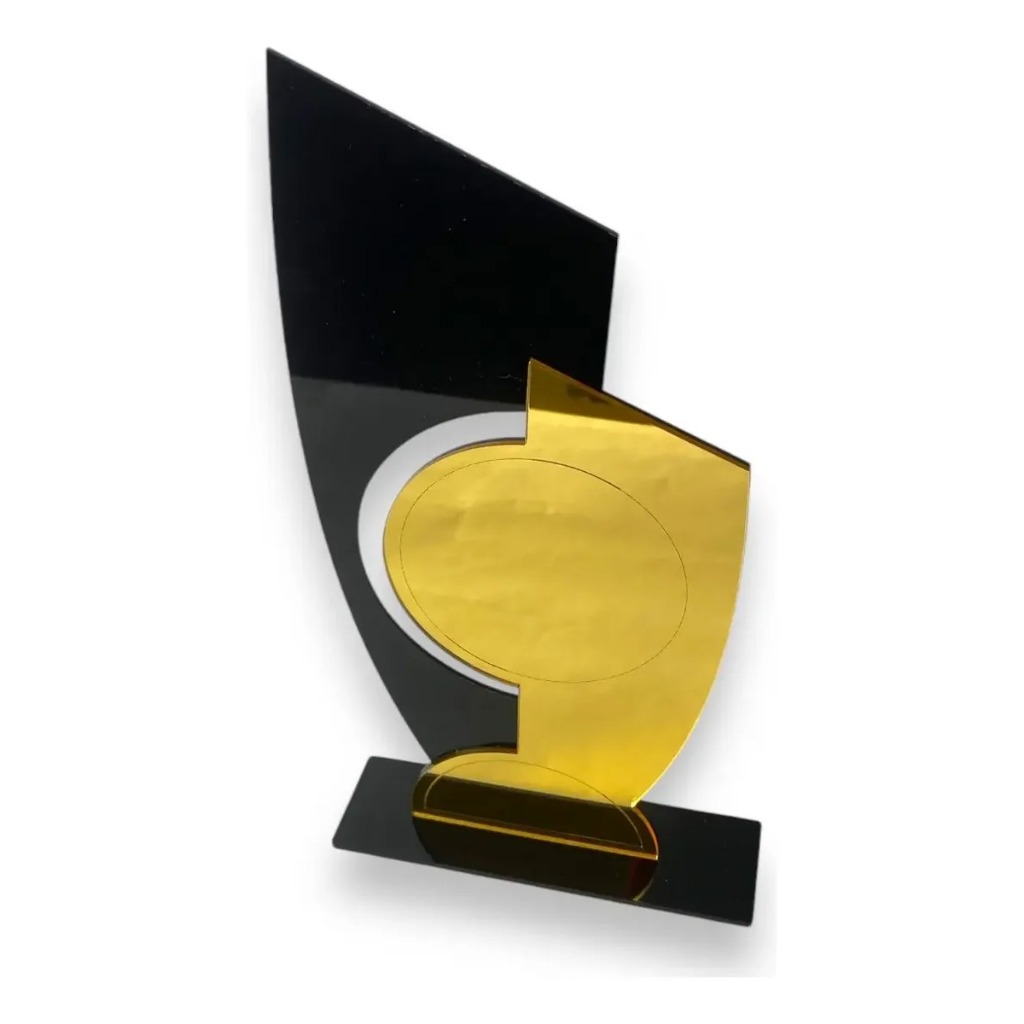 Troféu Acrílico Preto e Dourado com Base Preta - Elegância e Versatilidade para Premiações