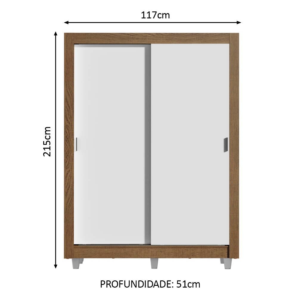 Guarda-Roupa Solteiro Madesa Denver 2 Portas de Correr com Pés - Rustic/Branco · foto 2
