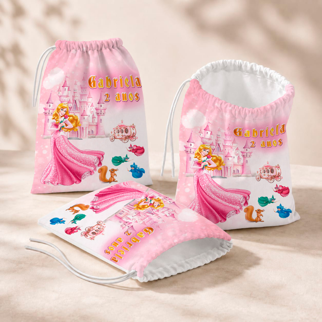 20 Sacolinhas Personalizada Festa Infantil 18x26 Aniversário Lembrancinha Aurora Bela Adormecida