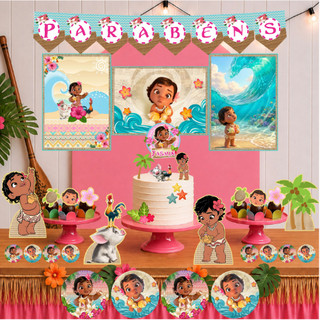 Kit Festa Moana Baby + Balão Decoração Só um bolinho em casa, na escola, mesversário