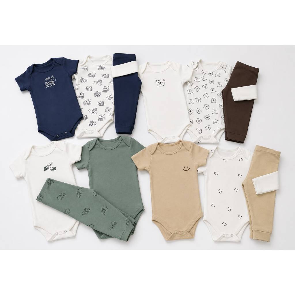 Kit Minimalista 12 peças body bebê manga curta manga longa calça Menino e Menina P ao GG