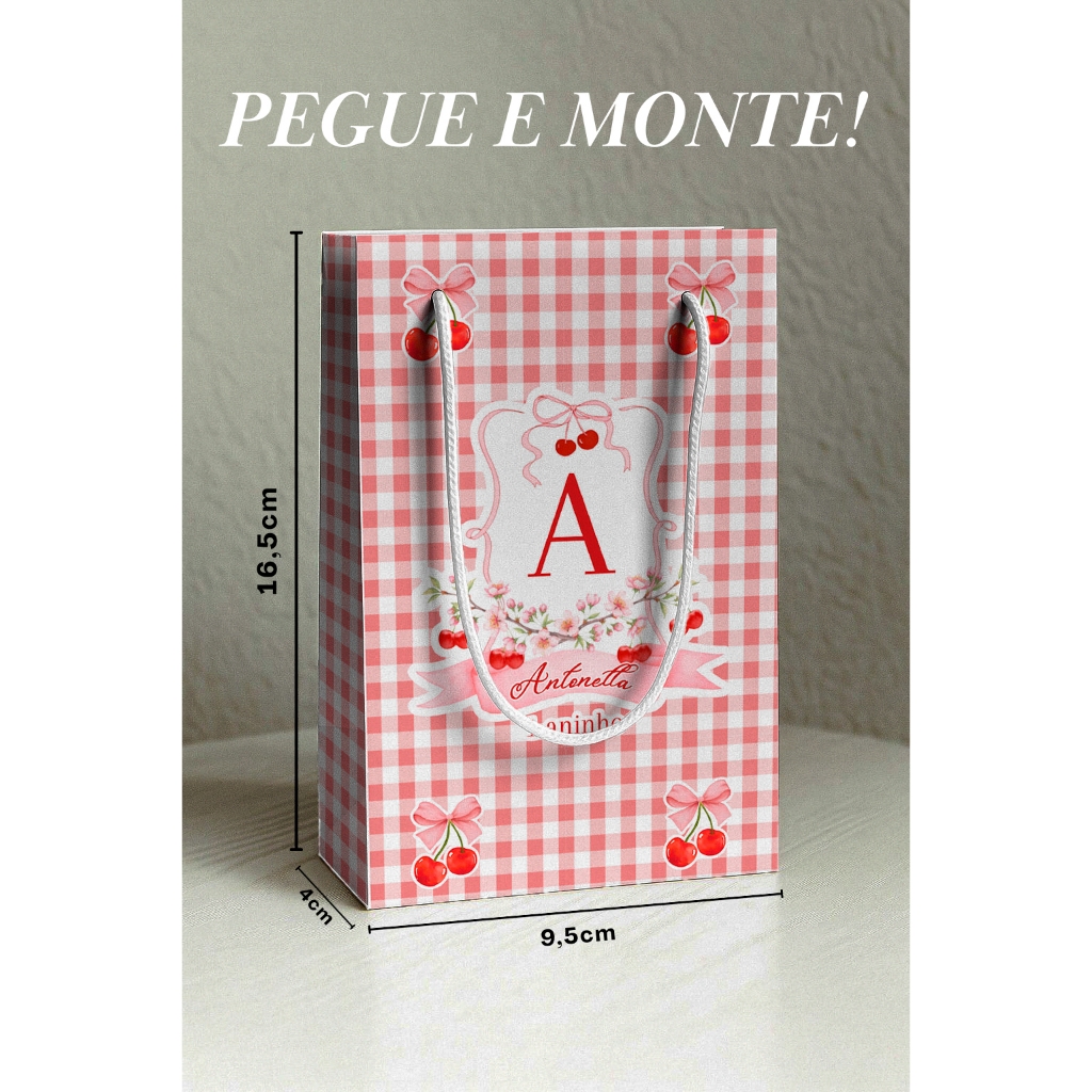 Kit Sacolinha Surpresa Cereja/Cerejinhas | | Nome + Idade | Lembrancinha Personalizada