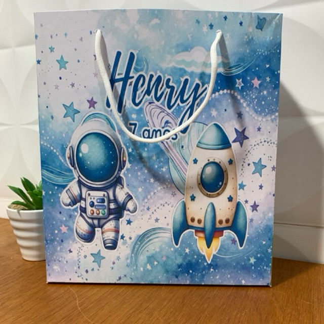 Sacolinha G Personalizada Astronauta Lembrancinha de Aniversário Festa Infantil