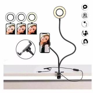 2 in 1 LED Ring Light + Flexible Cell Phone Holder Clip Table USB Lighting for Live Video