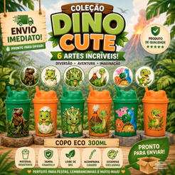 Kit 10 Copos Eco Dinossauro Jurassic Festa Infantil Tampa Dino Lembrancinha Aniversário Brinde 300ml