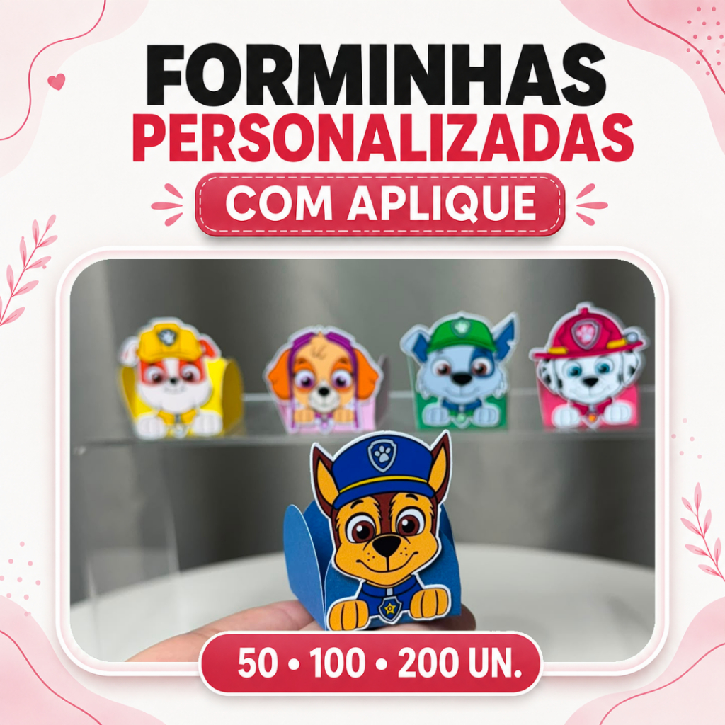 Forminhas Personalizadas Para Docinhos com Aplique Tag Brigadeiro Festa de Aniversário Patrulha Canina