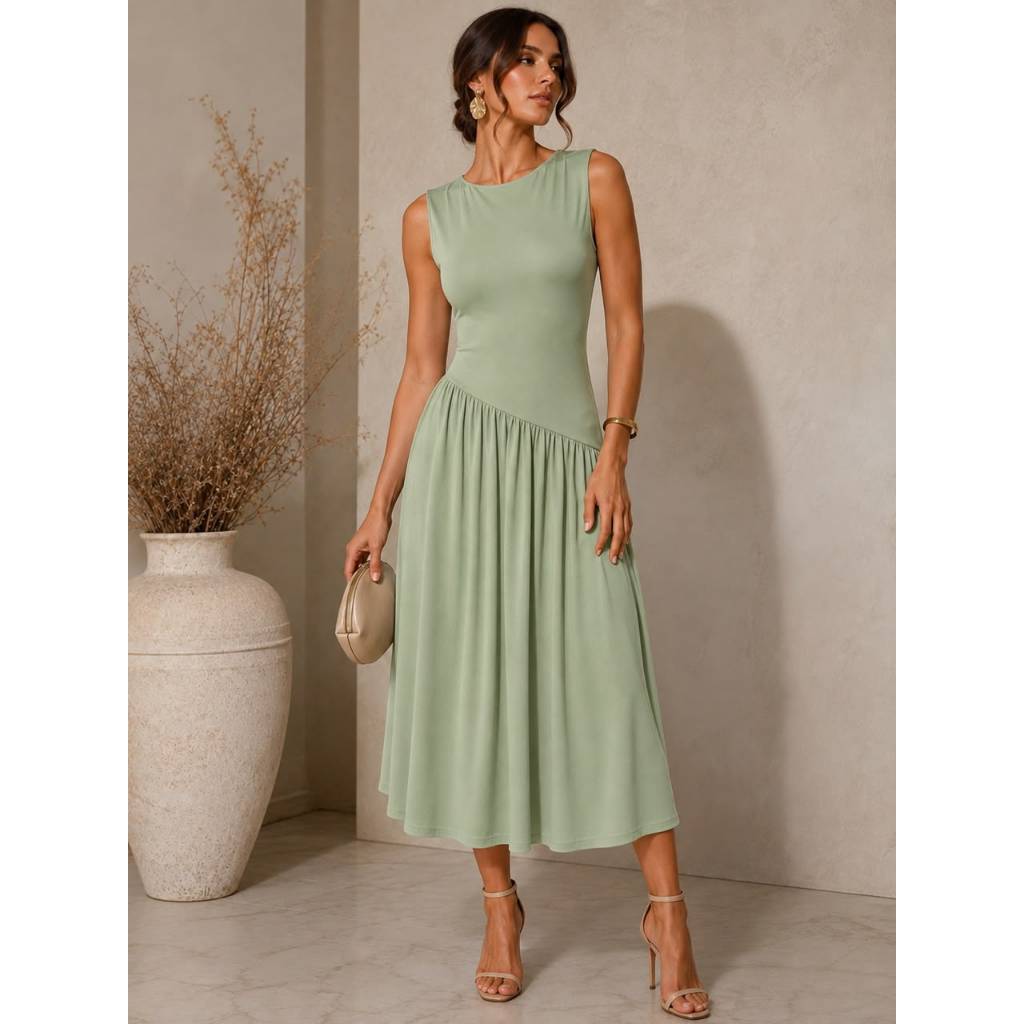Vestido Midi Feminino  Casual Elegante Confortavel Assimetrico