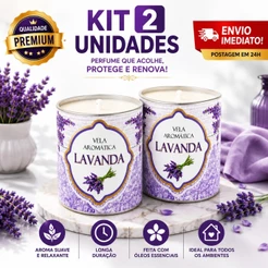 Kit 2 Velas Aromáticas Lavanda 130g Perfumadas Até 72h Decorativas