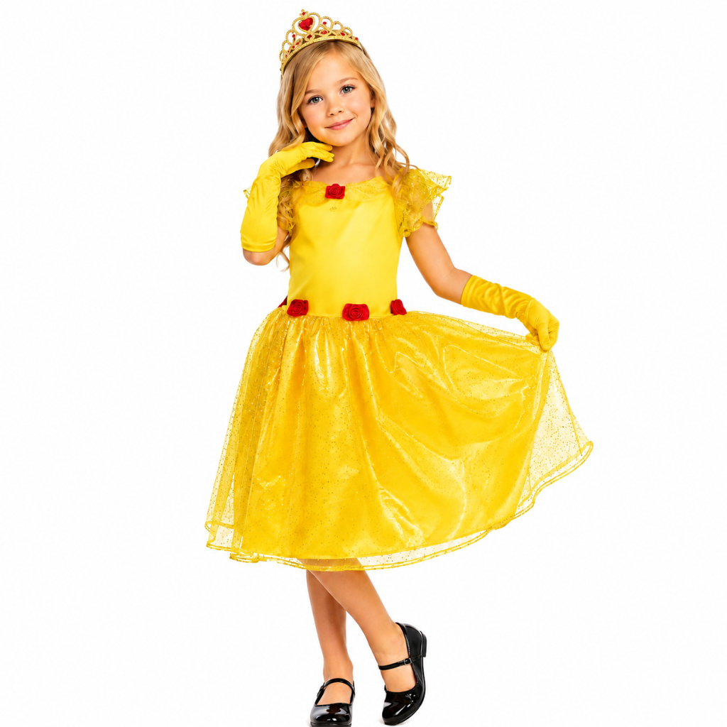 Vestido Bela Infantil Longo Festa Fera Fantasia Menina