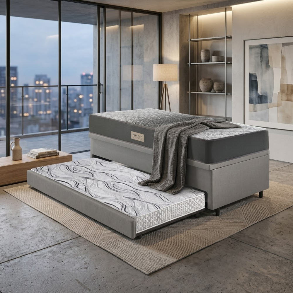 Bicama Baú Solteiro 88x188 com Colchão Dual Firme Ecoflex