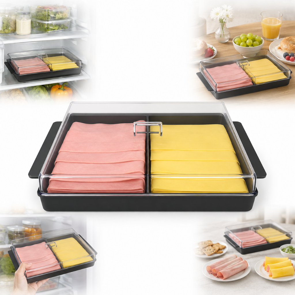 Porta Frios 2 divisórias com Tampa Premium Elegance Acrílico Organizador Porta Mantimentos Geladeira