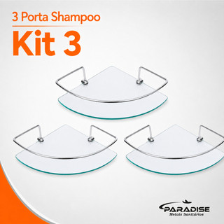 Kit 3 Porta Shampoo Suporte Prateleira Canto Vidro Incolor