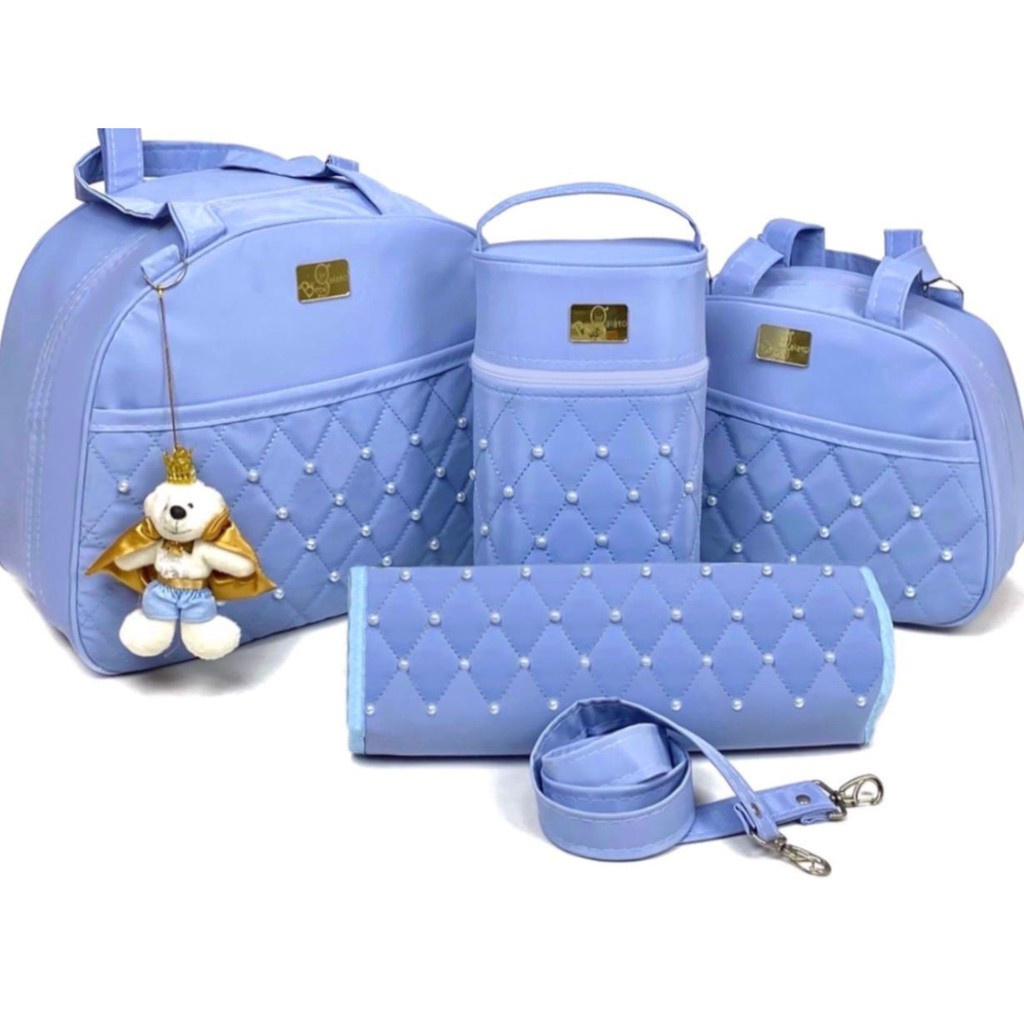Kit de Bolsas Maternidade Para Bebê Térmica e Impermeável Com Pingente Ursinho