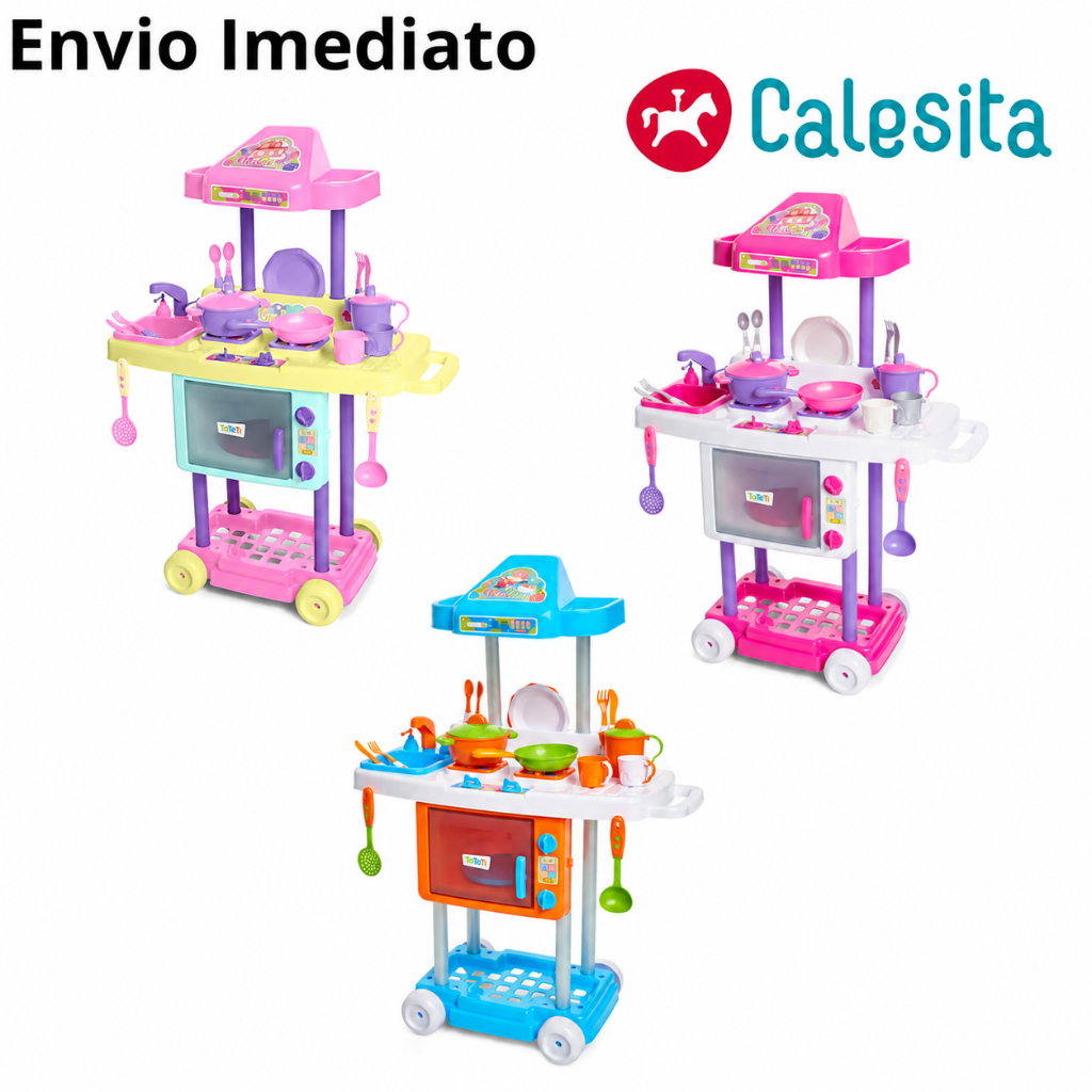 Brinquedo Cozinha Infantil Riva Chef com Rodinhas e Panelinhas Tateti Brinquedos