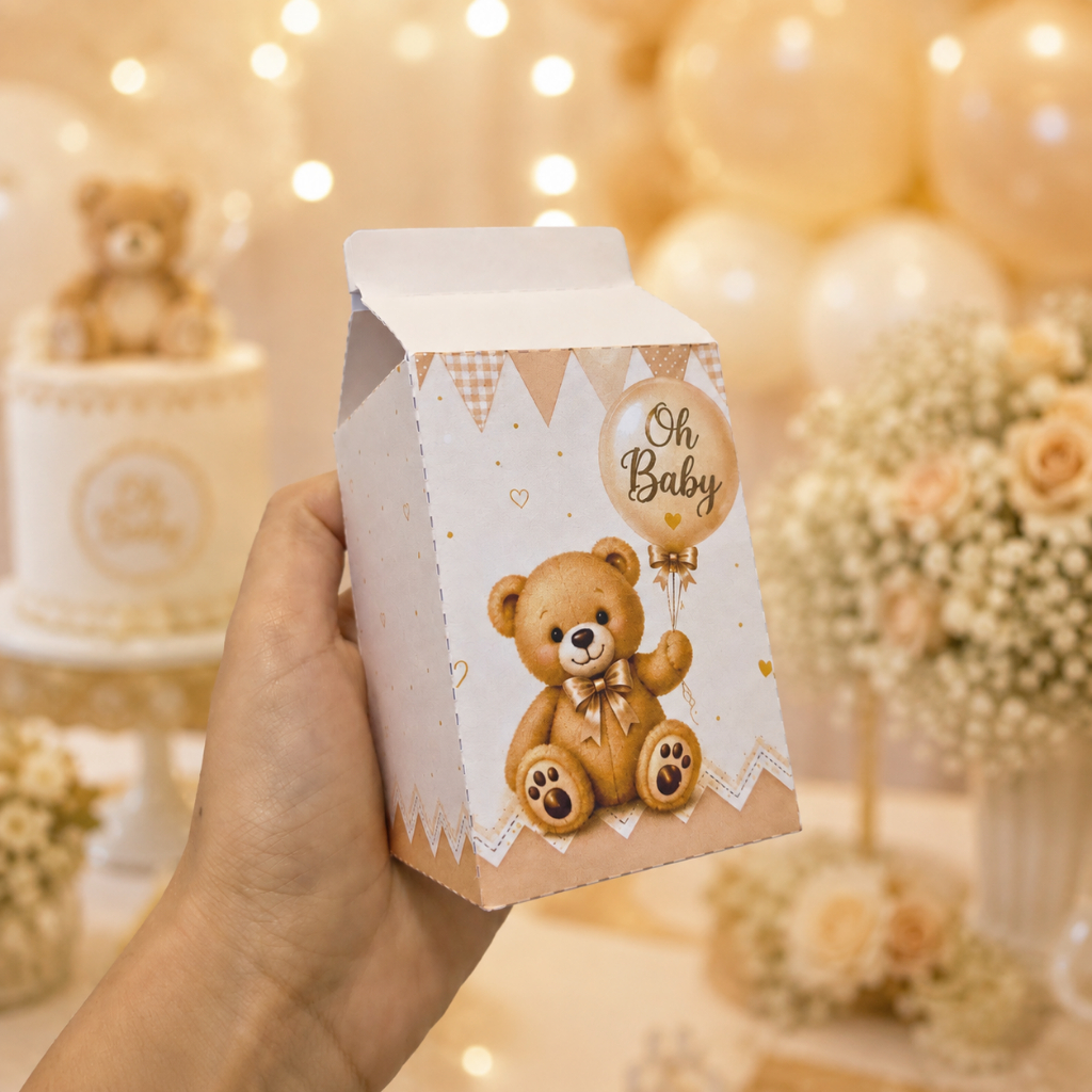Kit CAIXA MILK Chá Revelação Oh Baby ursinho marrom Pegue e Monte Lembrancinhas