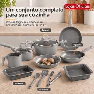 Jogo de Panela Indução/Chamas Antiaderente Cerâmica 10 Peças Black+Decker Ceramic Line Grey Premium