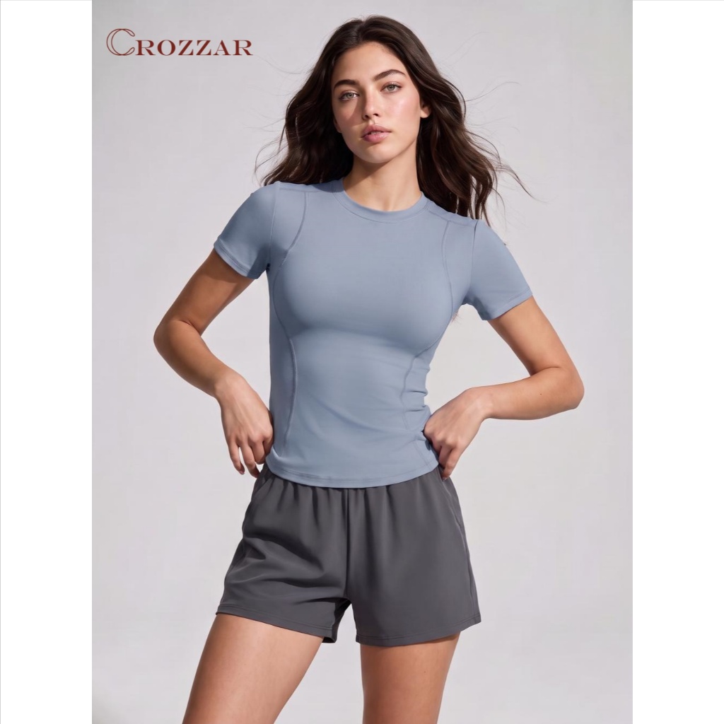 Camiseta de Yoga Feminina Modeladora, Camiseta Esportiva de Manga Curta,Tecido Respirável Elástico para Academia Treino