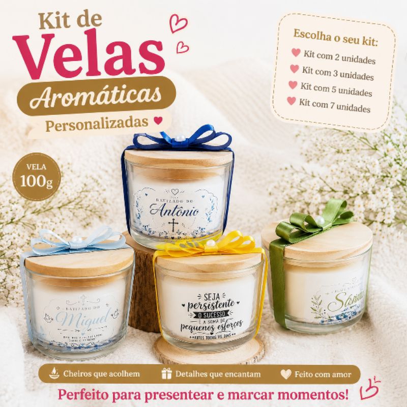 Kit velas Aromáticas Perfumadas personalizada 100g/ Lembrancinha para madrinha, padrinho, batizado, casamento, avó, avô