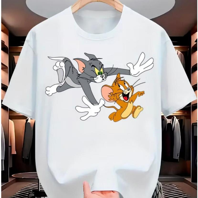 Camiseta Unissex Algodão T-shirt Masculina Feminina Blusa Dia a dia Confortável Estampa Tom e Jerry