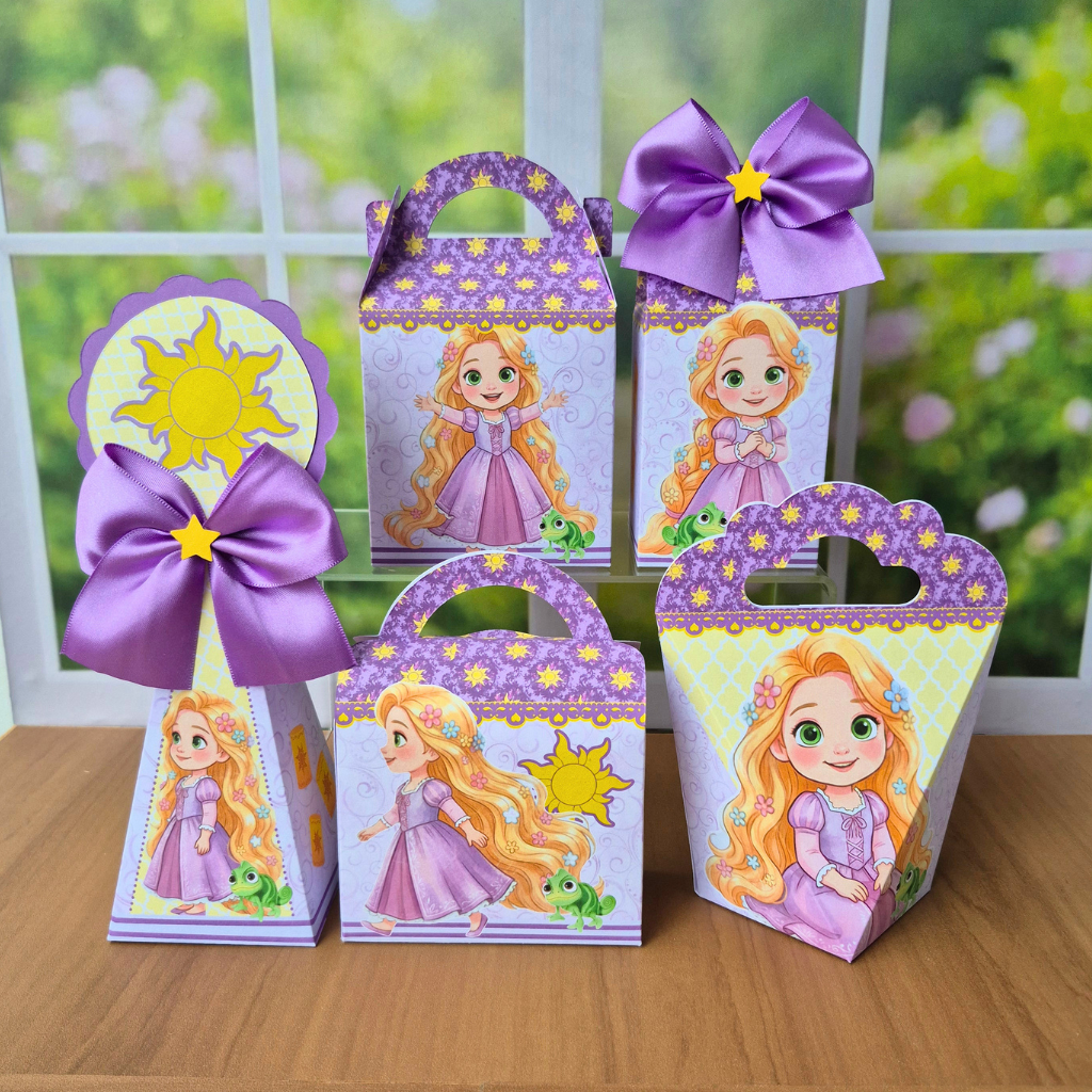 10 a 25 Caixinhas Personalizadas Rapunzel Baby Kit Lembrancinhas Festa Infantil Princesa Cute Menina