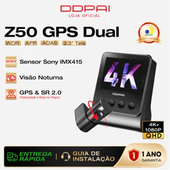 Câmera Veicular DDPAI Z50 4K+1080P Com WiFi GPS D²Save Tela 2.3" Supercapacitor Visão Noturna