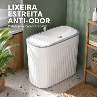 Lixeira Estreita com Tampa de Pressão Anti‑odor, Plástico PP 7L para Cozinha Banheiro, Economiza Espaço