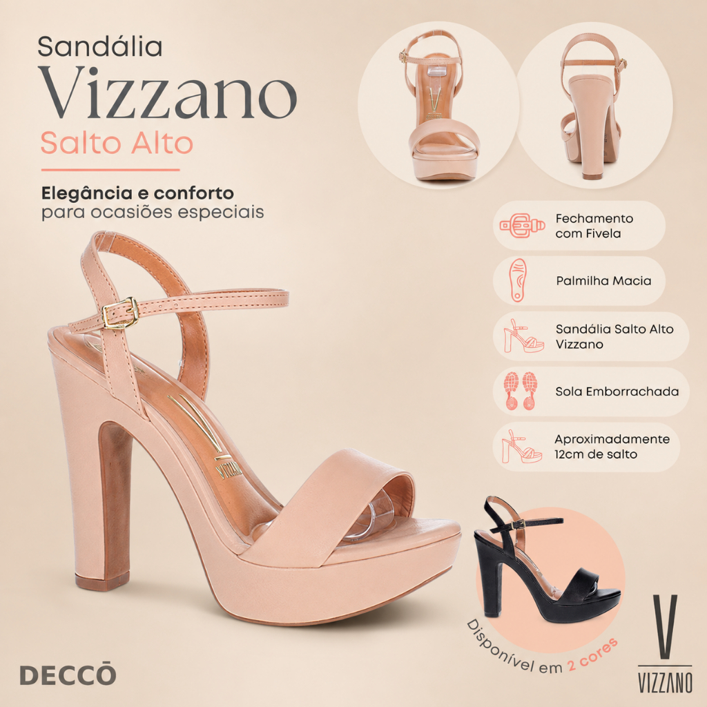 Sandália Plataforma Feminina Salto Alto Grosso Modelo Meia Pata Moda Vizzano Fec