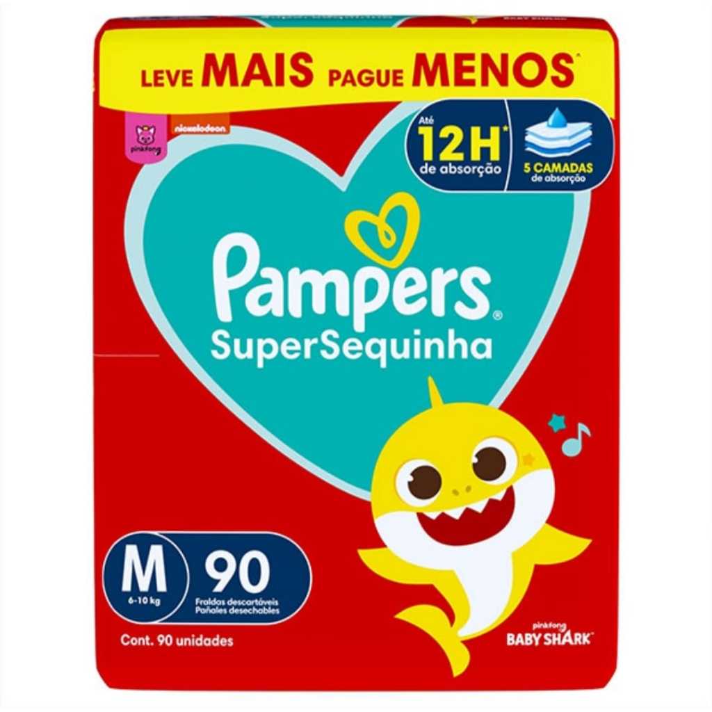 FRALDA PAMPERS SUPERSEQUINHA UNISEX M C/ 90, G C/ 80, XG C/ 70 ou XXG C/ 66