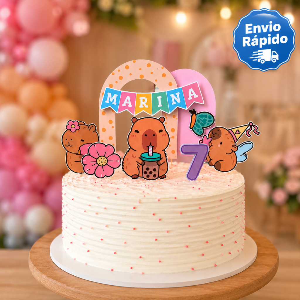 Topo de Bolo Capivara Personalizado com Nome e Idade | Festa Infantil | Decoração de Aniversário | Envio Rápido