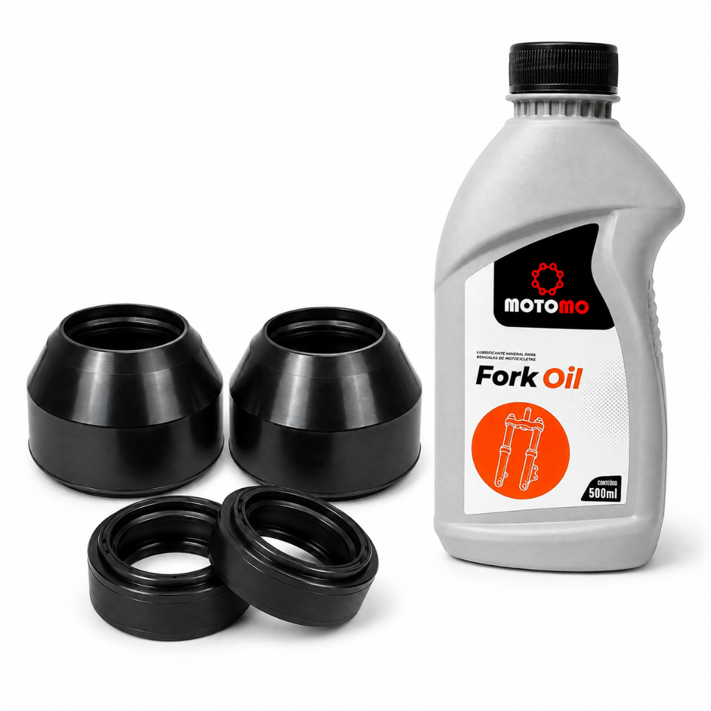 Retentor Bengala + Guarda Pó + Óleo Bengala Fork Oil 10W 500ml Honda Biz100 1998 Até 2005