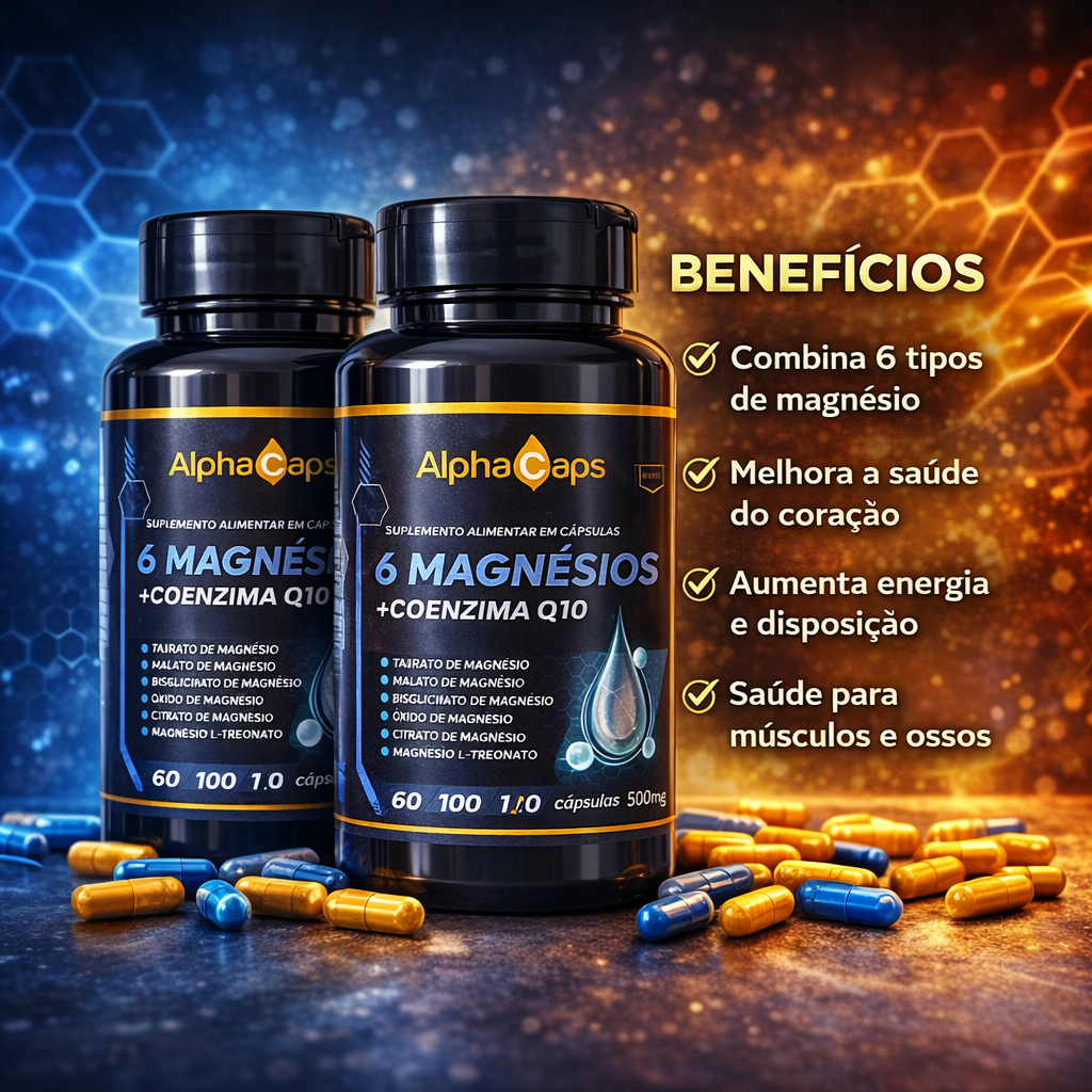 6 Mág + Coezima Q10 120 Cápsulas 500mg Suplemento Natural  Envio Imediato