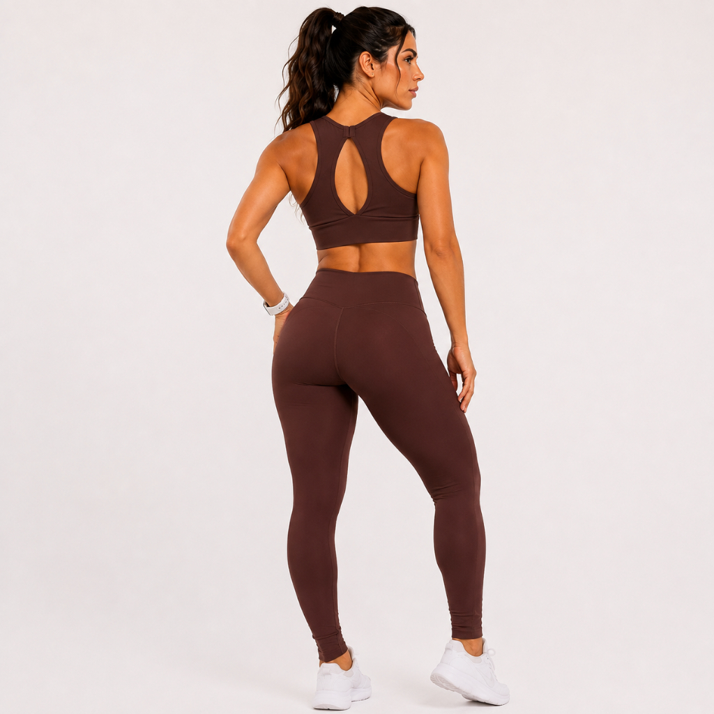 Conjunto Feminino de Academia Calça Legging + Top Regatinha Alta Compressão e Zero Transparência