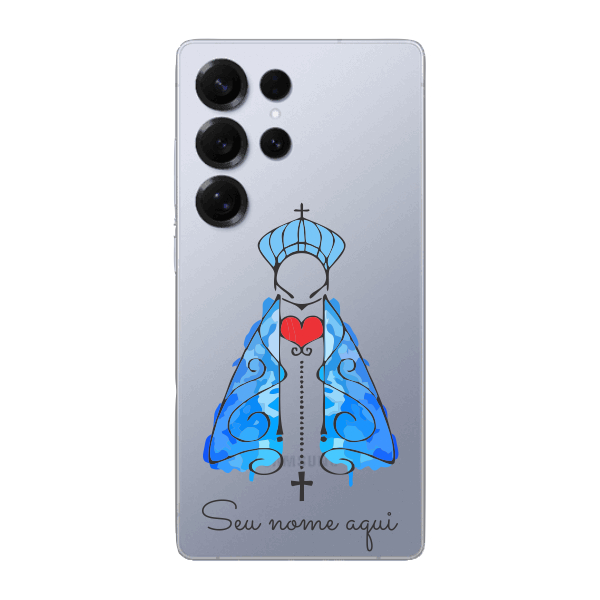 Capinha para Samsung S25 Ultra Anti Impacto Personalizada - Nossa senhora azul fundo transparente e nome
