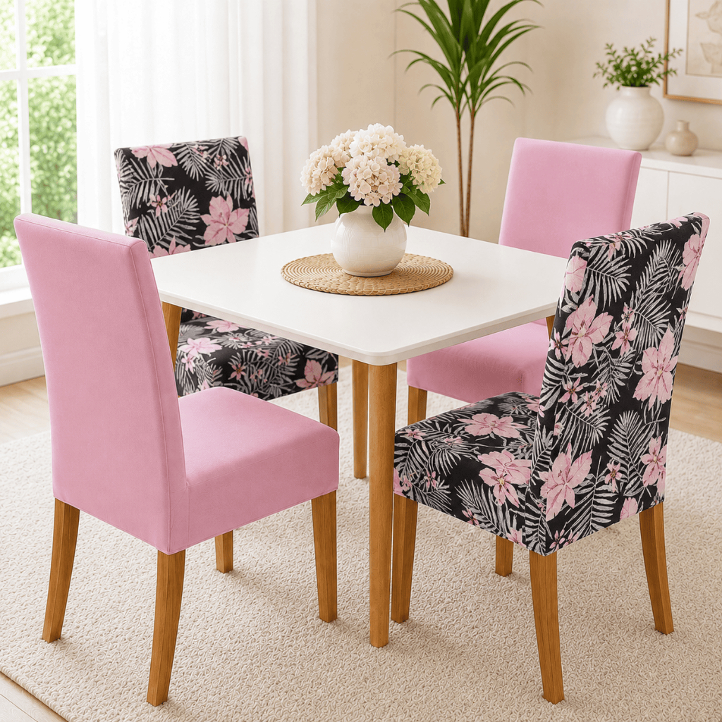 Kit Capas Para Cadeira De Jantar Mista Estampada E Lisa