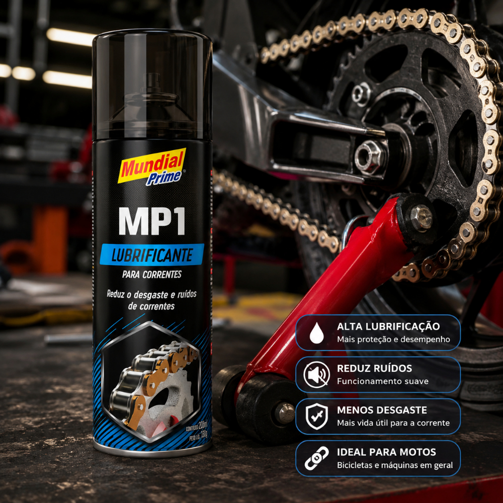 Lubrificante p/ Correntes Moto, Motor c/ 250ml em Spray160g Und/kit MUNDIAL PRIME