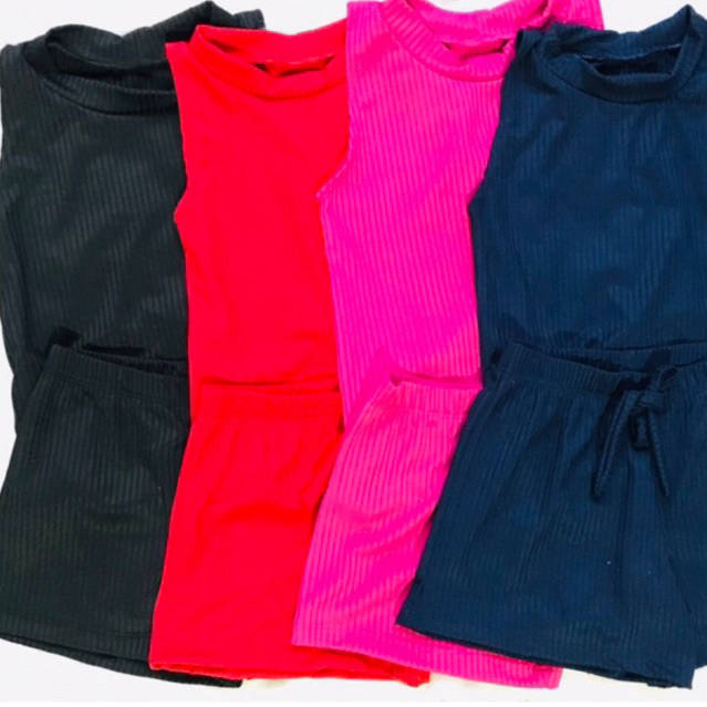kit 4 conjunto infantil menina blusa regata com short dia a dia na malha canelada super confortável para o uso diária