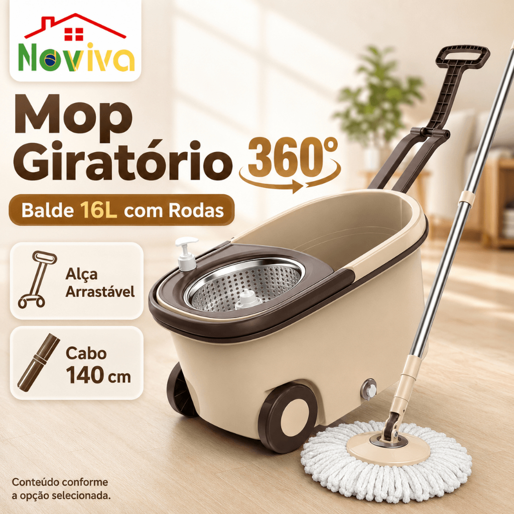 Mop Giratório 360° com Cabo 140cm | Opções com Refil e Suporte para Limpeza