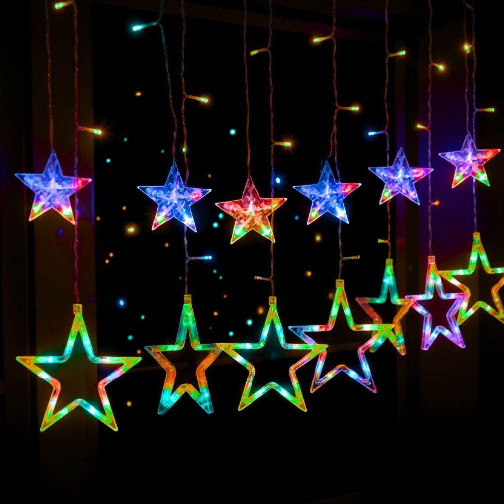 Cascata Estrela Led Com Estrelas Decoração 8 Funções Natal Pisca — imagem 2 de 2