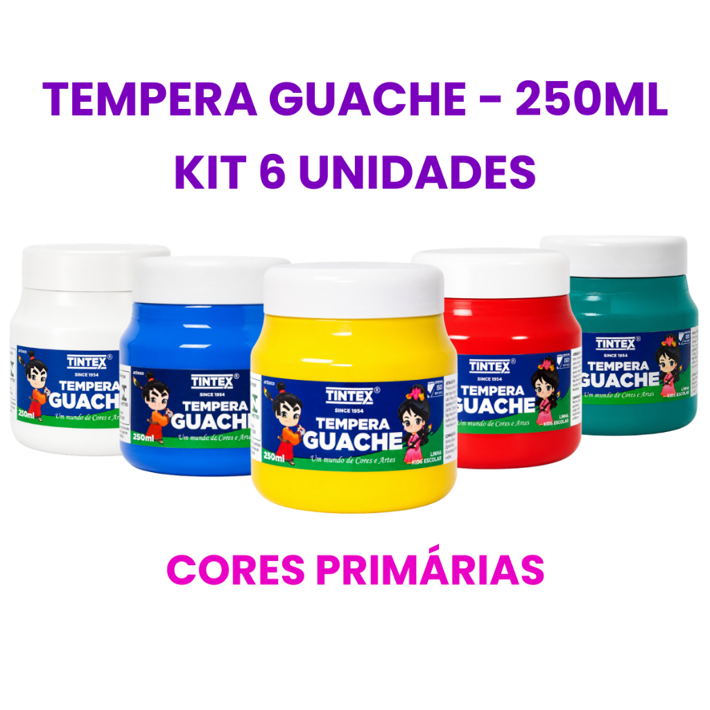 Kit c/6 Tinta Guache 250ml - TINTEX [Escolha a cor pelo chat]