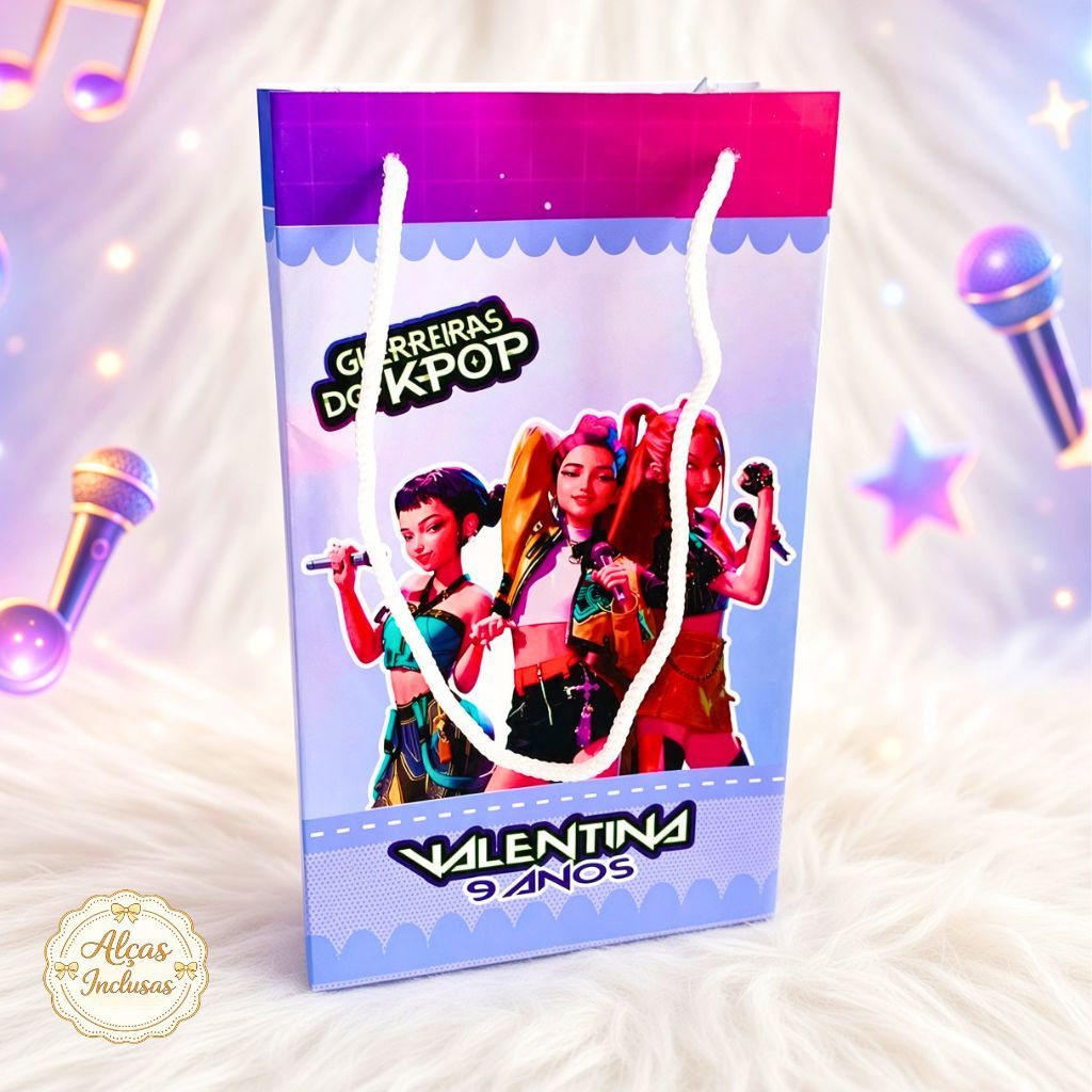 SACOLINHA PERSONALIZADA GUERREIRAS DO K-POP PARA LEMBRANCINHA DE ANIVERSÁRIO-TAMANHO P