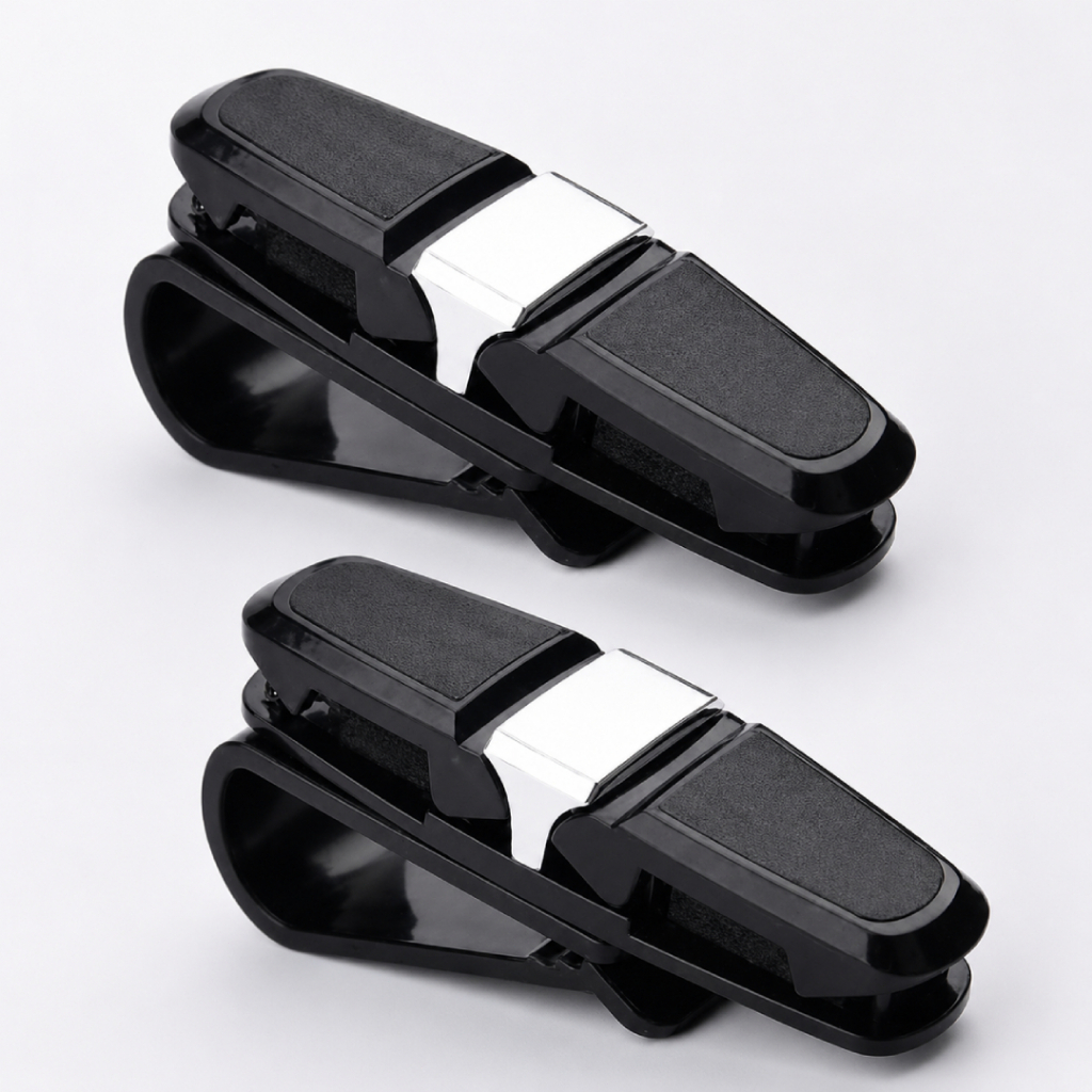 Kit 2 Suportes para Óculos de Carro Clip para Quebra-Sol Veicular Prata