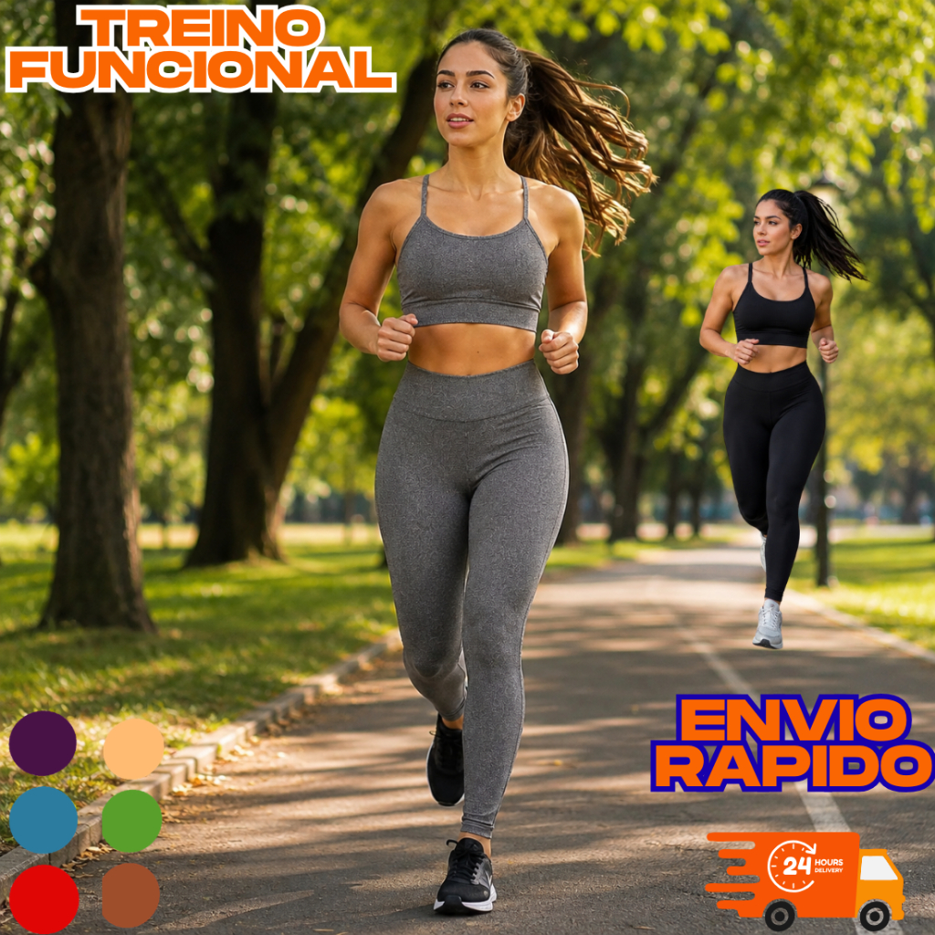 Conjunto Fitness Feminino Academia Legging e Top Compressão Confortável Sem Transparência