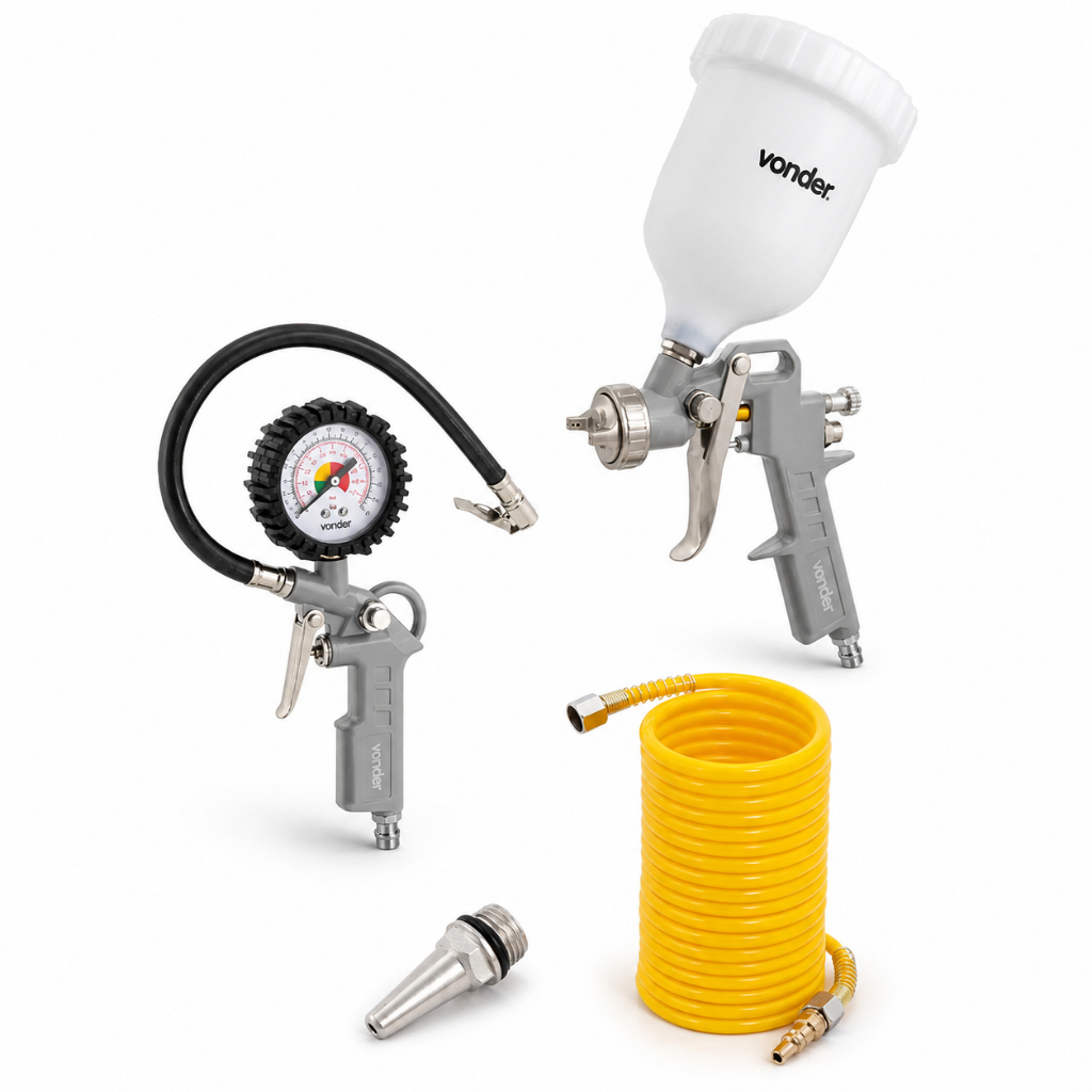 Kit com 4 Acessórios para Compressor para Pintura Limpeza e Calibração Vonder