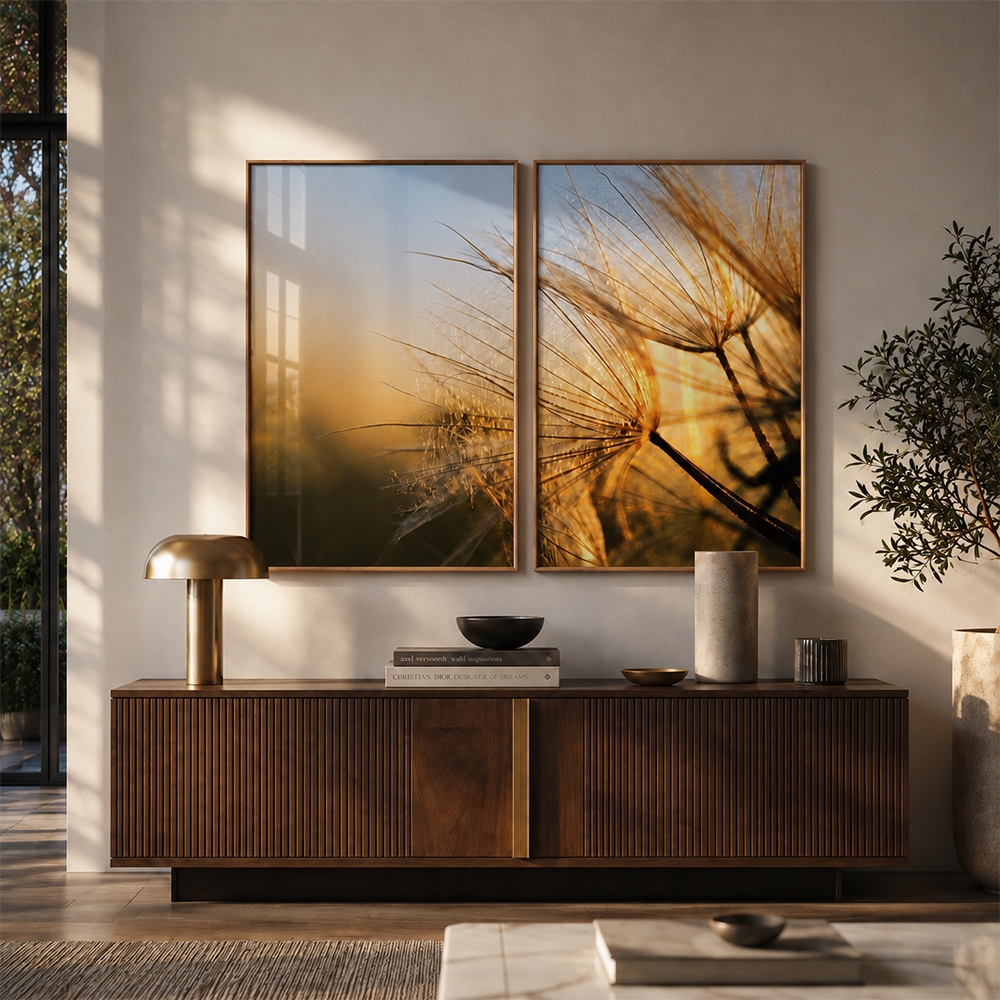 Quadro Decorativo Diptico Luz Do Entardecer Sala Quarto Escritorio Moldura Com ou Sem Vidro