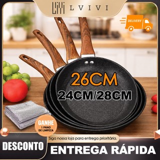 24/26/28cm Frigideira Antiaderente Fácil de Limpar Revestimento Premium Compatível com Fogão de Indução e Gás+ Pano Grát
