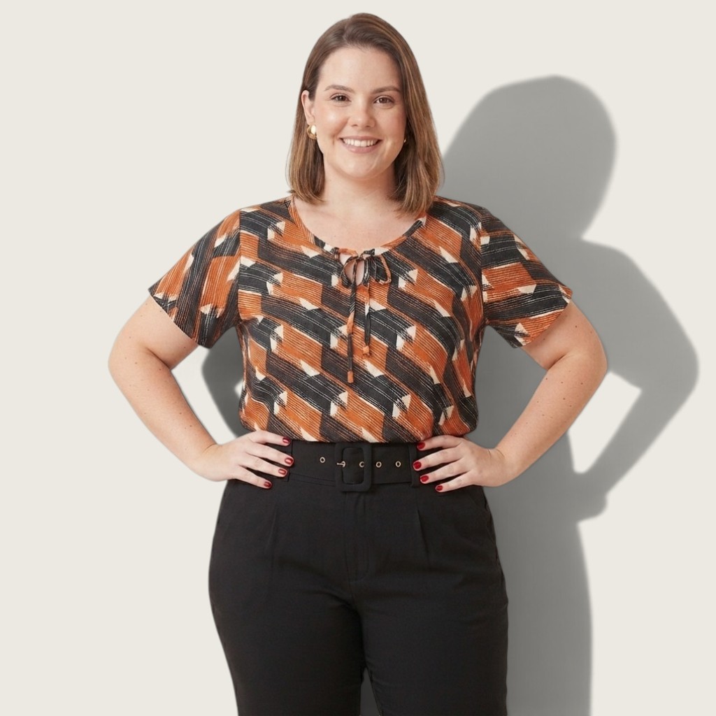 Blusa Feminina Estampada Manga Curta com Amarração | Leve, Confortável e Versátil para o Dia a Dia