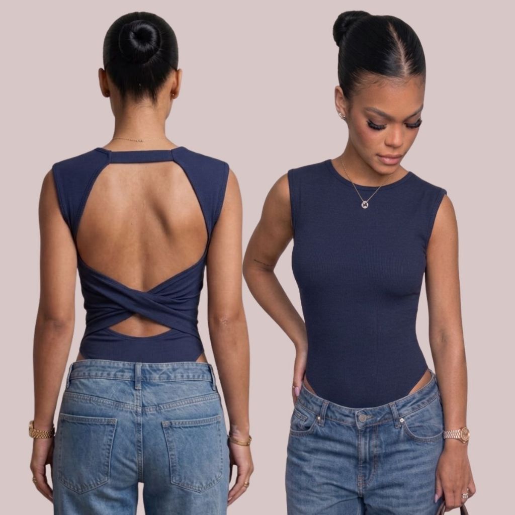 Body Blusinha Cavado  Transpassado Costas Nuas Forro Duplo Moda Gringa Moda Feminina Basica Gringa