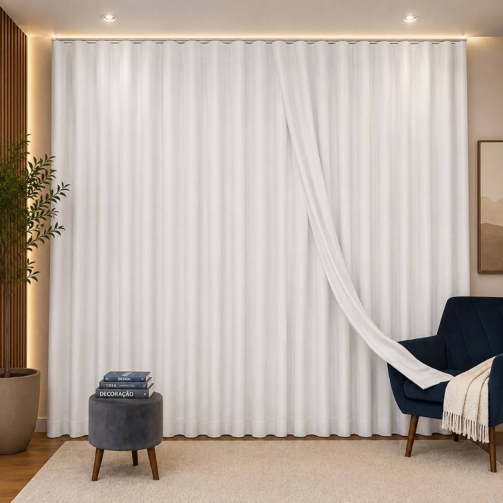 Cortina TRILHO SUIÇO 3M, 4M, 5M, 6M Cortina Voil Gaze Linho Forro Tecido Grosso